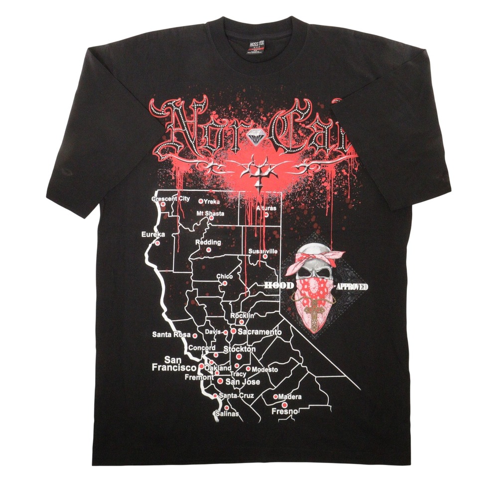 Vtg Hoss Tee Nor Cal Graphic T-Shirt Hip Hop Rap Streetwear Black Cotton Men 4XL